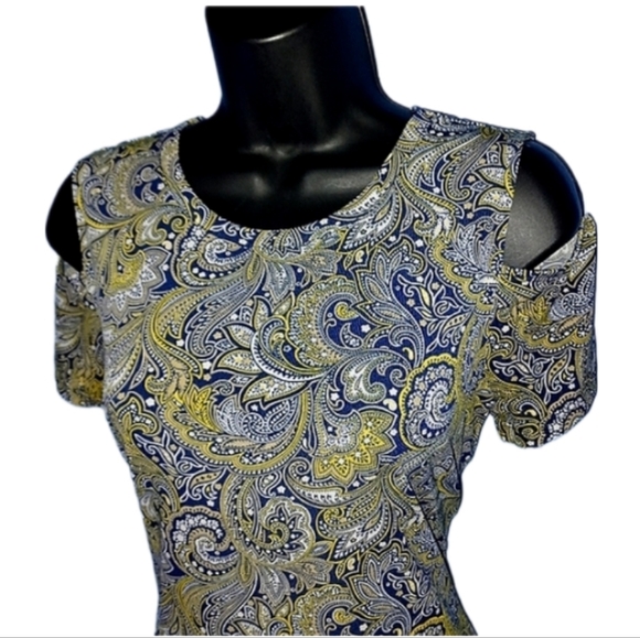 Michael Kors Navy Paisley Cold Shoulder Dress - Picture 3 of 5